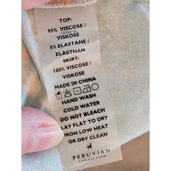 Peruvian Connection White Lotus Dress Large Midi Aqua Fit And Flare Floral Boho - Picture 8 of 10